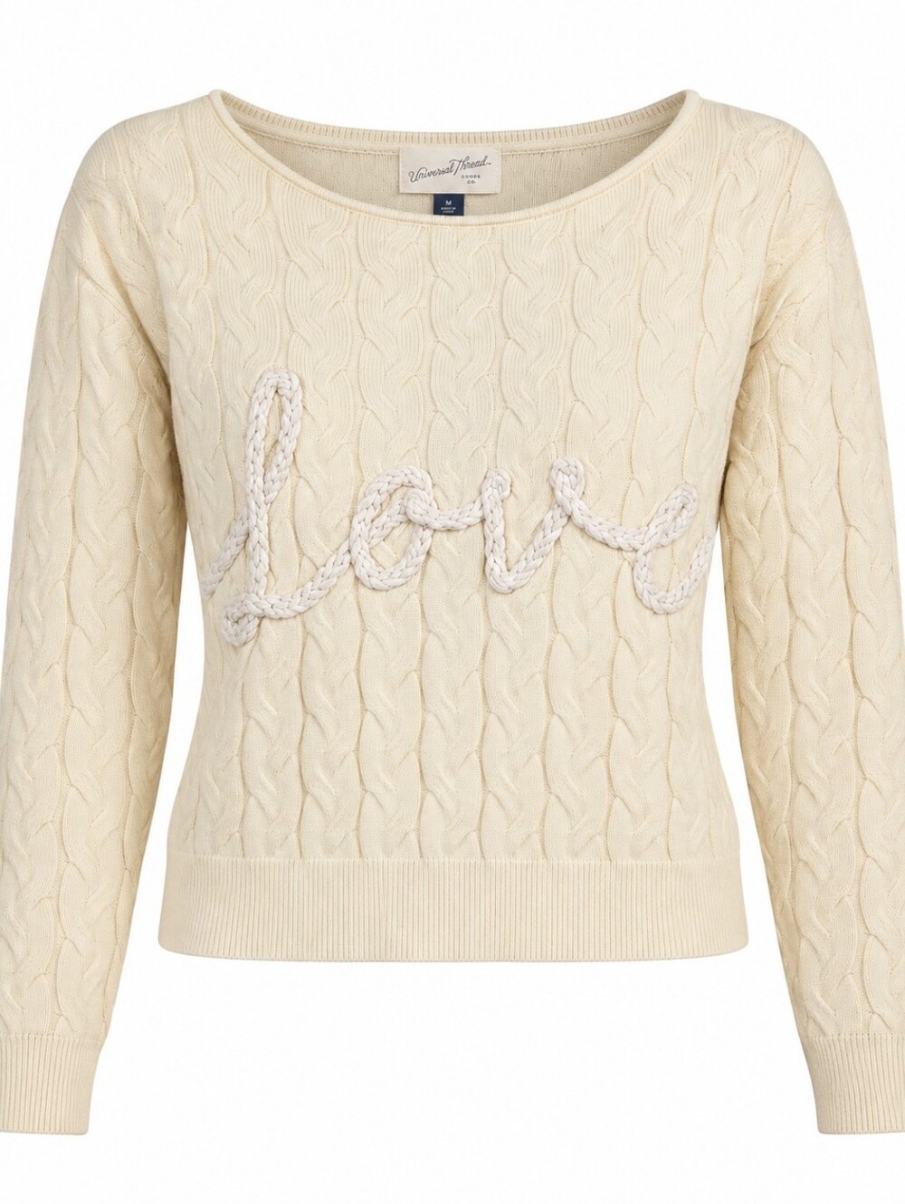 NWT Universal Thread Love Cable Knit Sweater M Cream Coquette Romantic Lovecore